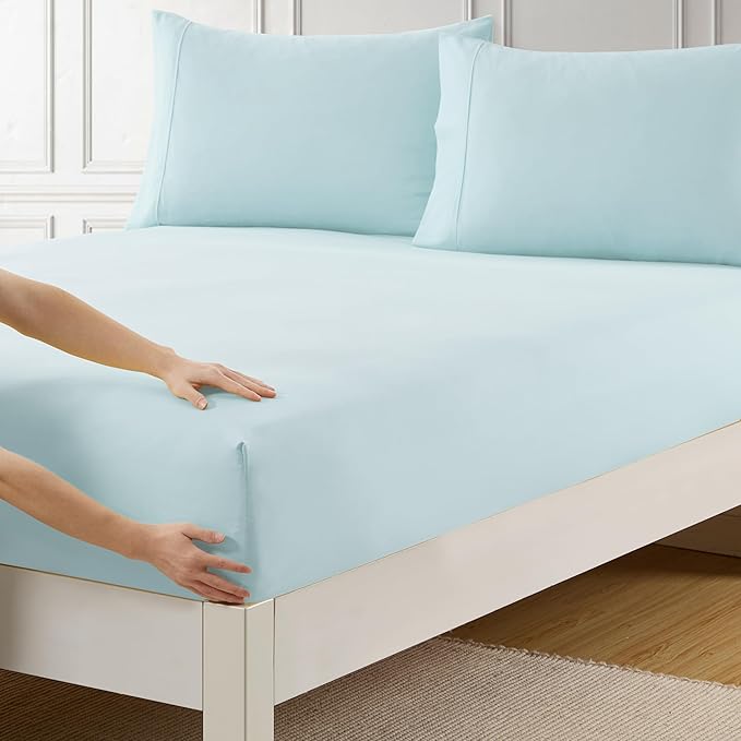Twin XL Fitted Sheet Only with Full Elastic & Built in Corner Sheet Straps to by SweetHomeCollection