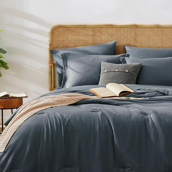 WRENSONGE King Size Comforter Set- 7 Pieces Blue Grey Bed in a Bag King - Image 4