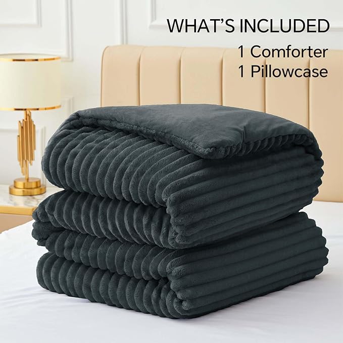 BEDELITE Fleece Twin Comforter Set -Super Soft & Warm Fluffy Dark Grey Bedding - Image 6