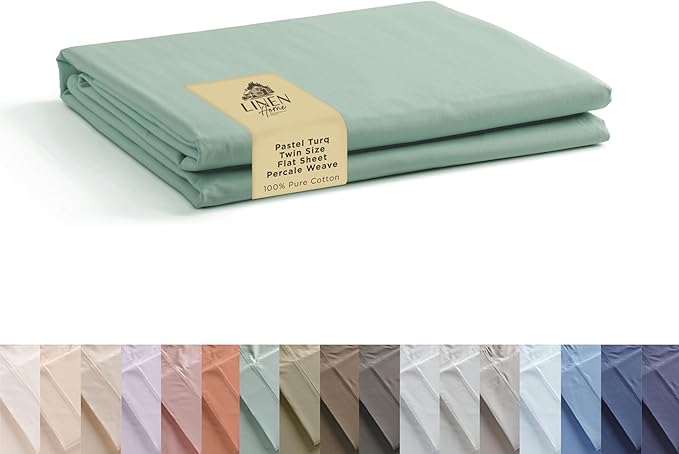 Linen Home 100% Cotton Percale 1 Flat Sheet, Twin Size by LINENHOME