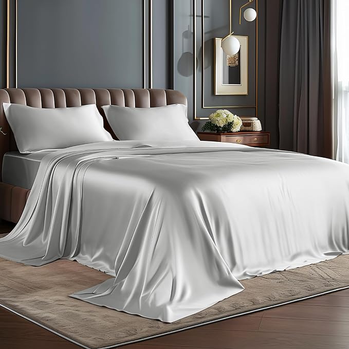 BEDELITE Satin Sheets Full Size Bed Set, Luxury Soft Grey Silky Sheets by BEDELITE