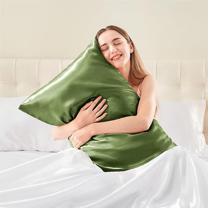 BEDELITE Satin Pillowcase with Zipper, Cedar Green Pillow Cases Queen Size Set - Image 2
