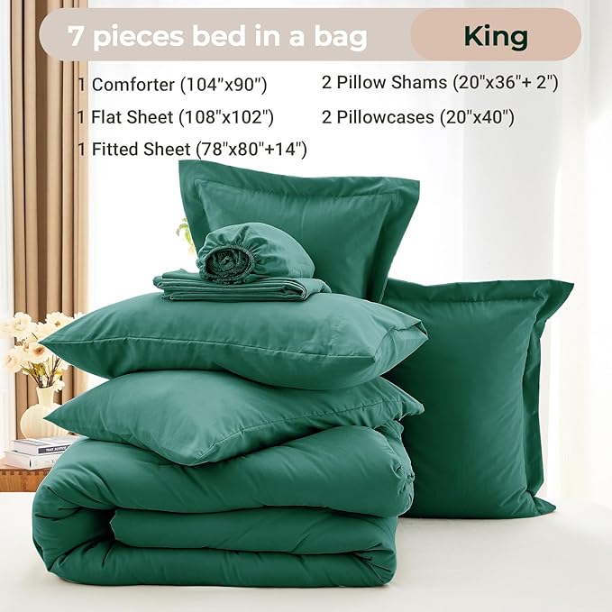 MUXHOMO 7 Pieces King Comforter Set, Soft Bed in a Bag King Size, All Season - Image 5