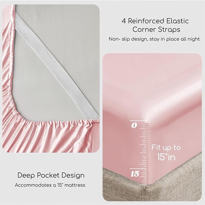 MR&HM Satin Bed Sheets, Queen Size Sheets Set - Image 4
