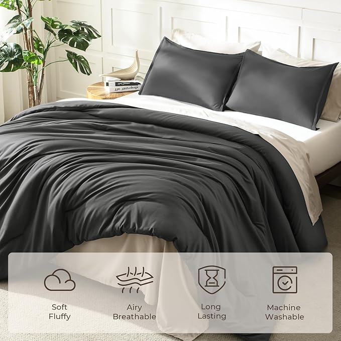 Litanika Dark Grey Comforter Set California King Size, 3 Pieces Cal King Gray - Image 3