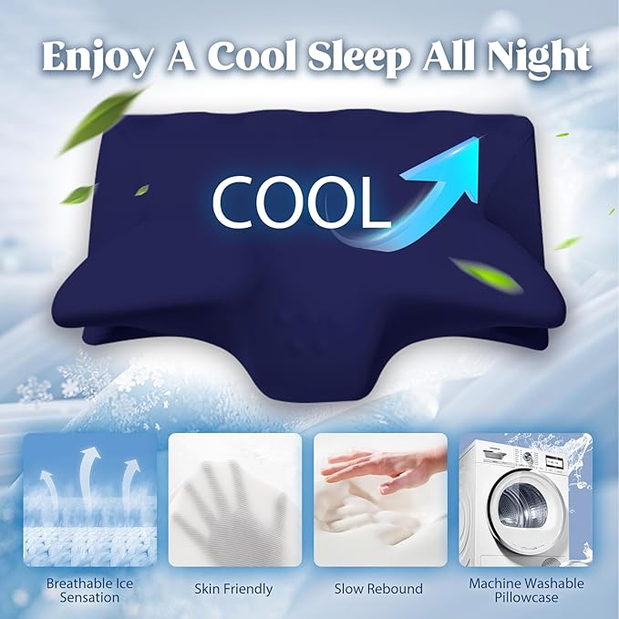 Cervical Pillow for Neck Pain Relief, Cooling Contour Memory Foam Pillows - Image 3