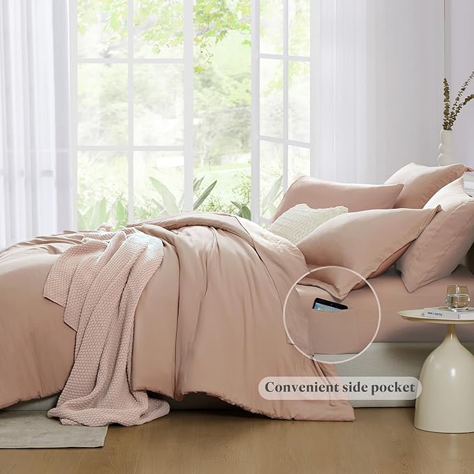 WRENSONGE King Comforter Set, 7 Pieces Clay Pink Soft Bed in a Bag King - Image 6