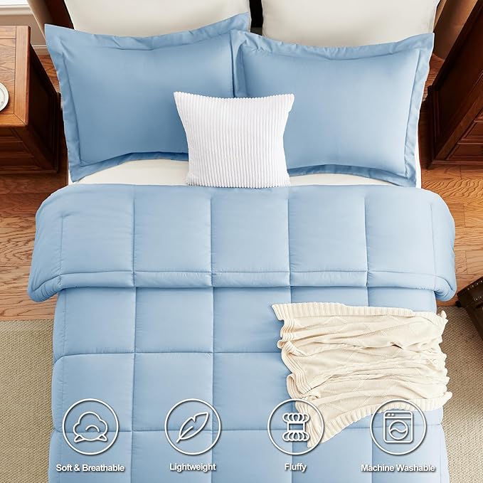 CozyLux Oversized King Comforter Set, 3 Pieces Baby Blue 120x98 Box Stitched - Image 4