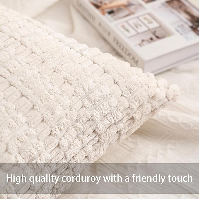Aegero Pack of 2 Corduroy Decorative Throw Pillow Covers 26x26 InchSoft Striped - Image 2