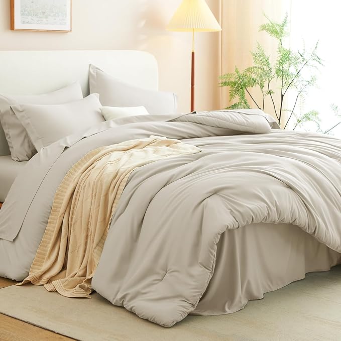 CozyLux Twin XL Comforter Set Beige, 5 Pieces Bed in a Bag Twin Extra Long - Image 8