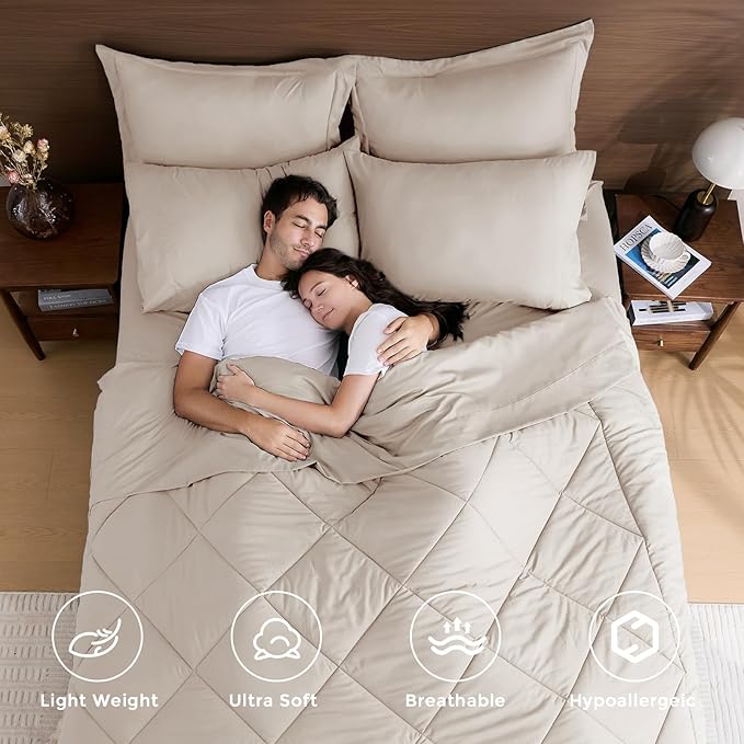 HEVUMYI Beige Tan King Comforter Set - Image 2
