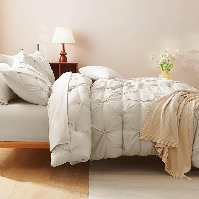 CozyLux King Size Comforter Set Beige, 7 Pieces Bed in A Bag Beige Comforter - Image 9