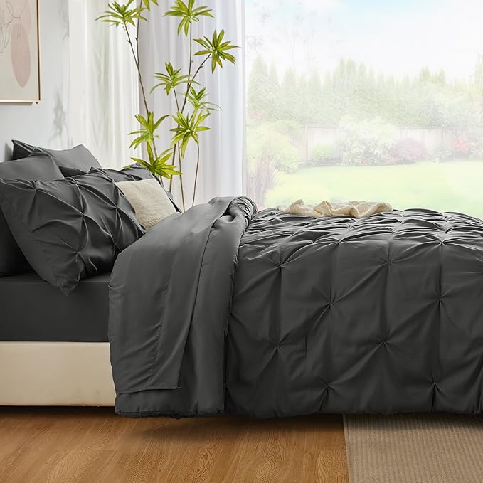 CozyLux Full Size Comforter Sets Dark Grey, 7 Pieces Bed in A Bag Dark Gray - Image 8