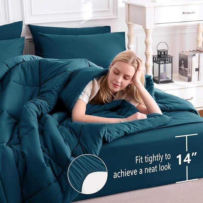 CozyLux Full Size Comforter Set Lyons Blue, 7 Pieces Bed in a Bag, All Season - Image 5