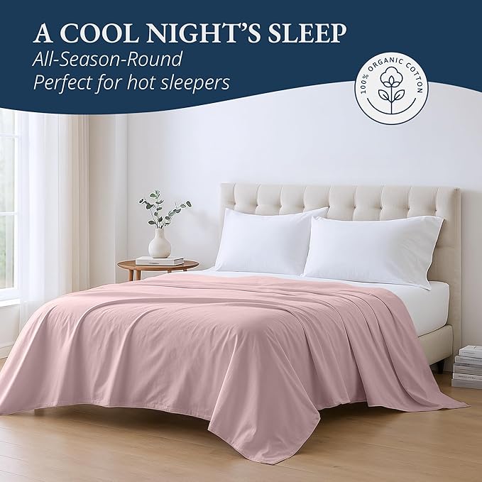 Lane Linen 100% Organic Cotton Queen Size Flat Sheet Only - Image 4