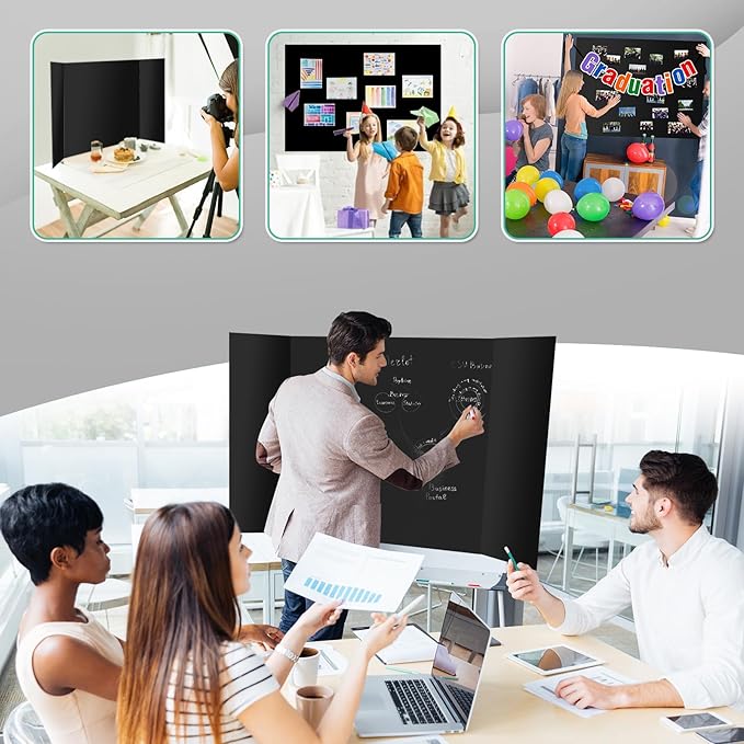 10 Pack Trifold Poster Board 48" X 36", IKAYAS Double Sided Black Poster Boards, Science Fair Display Boards for Mounting, Prints,Art,Display,Projects Classroom Supplies-DeskoryOffice