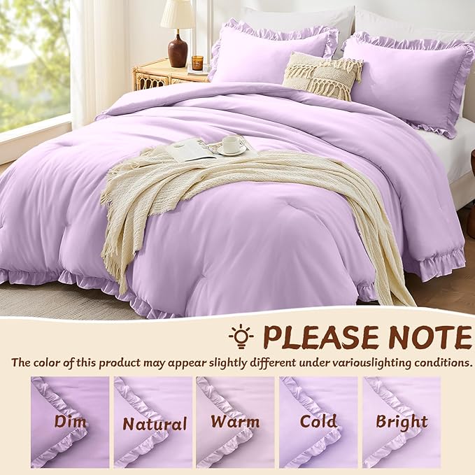 FUANNA Full Size Comforter Sets Lavender, 3 Pieces Ruffle Full Size Bedding Sets - Image 6