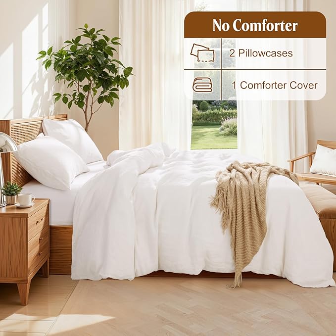 LBRO2M 100% France Linen Duvet Cover Set King Size 3 Pcs Natural Flax Comforter - Image 4