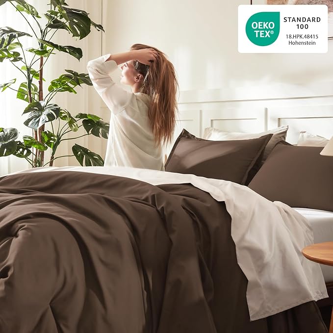 Litanika Brown Comforter Set King Size, 3 Pieces Lightweight Solid Bedding - Image 4