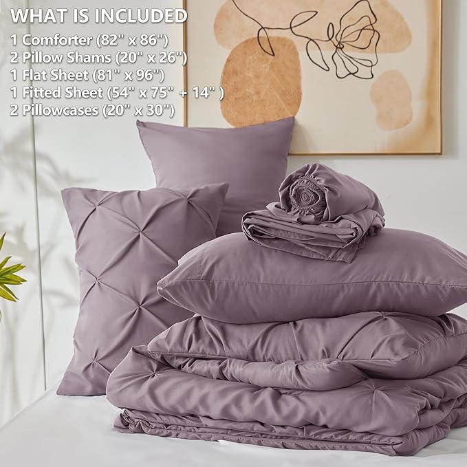 CozyLux Full Size Comforter Sets Grayish Purple, 7 Pieces Bed in A Bag Purple - Image 5