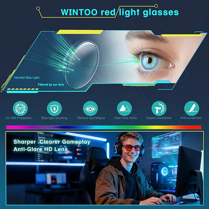 Red Lens Glasses Blue Light Glasses Men Women - Image 5