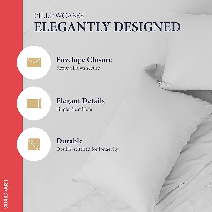 100% Egyptian Cotton Queen Pillow Cases Set of 2 - Image 4