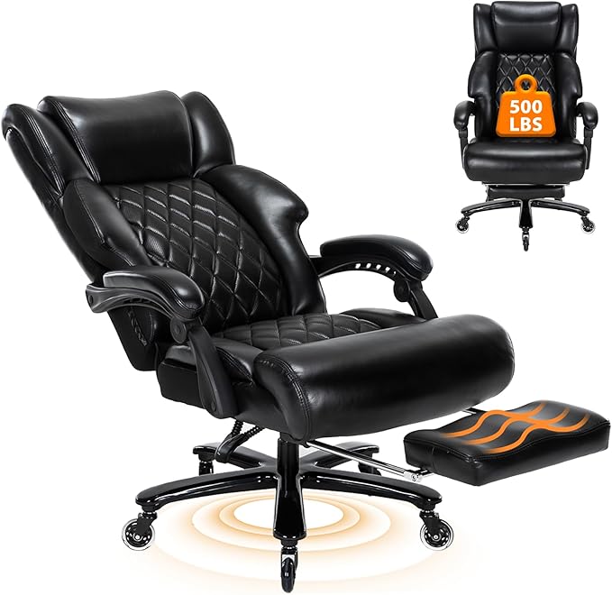 500 LBS Big and Tall Office Chair with Foot Rest High Back Recline Ergonomic Chair for Heavy People, Executive Office Chair Comfortable for Home Office, Large Computer Desk Chair Black-DeskoryOffice