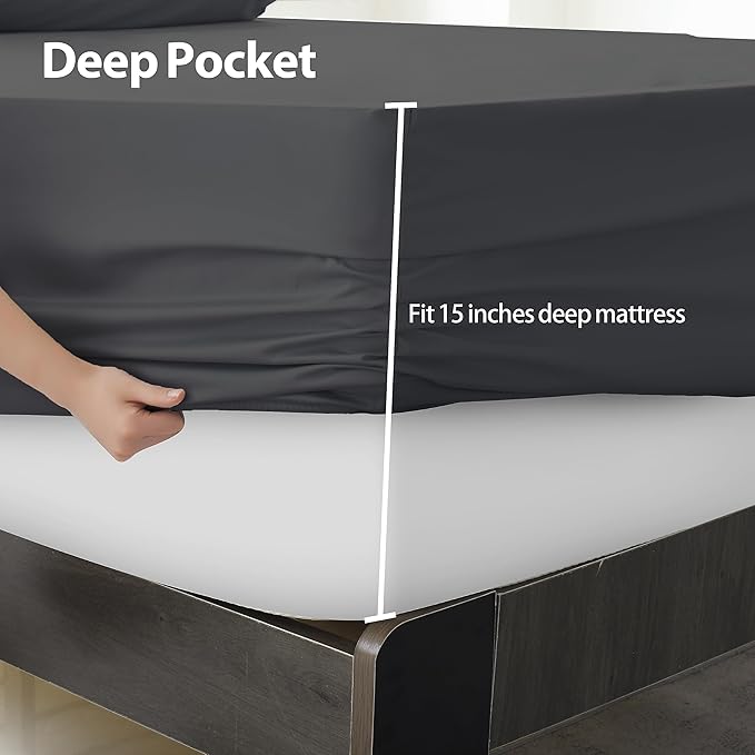 Twin XL Size Fitted Sheet Only Dark Grey, 100% Egyptian Cotton 600 Thread Count - Image 5