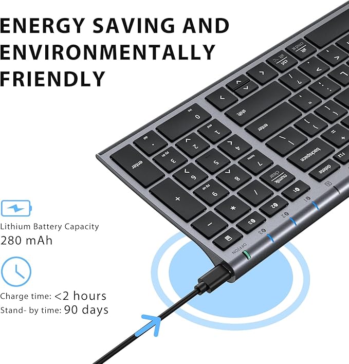 iClever BK10 Bluetooth Keyboard, Universal Bluetooth 5.1 Wireless Keyboard with Number Pad, Ergonomic Design, Multi-Device Compatibility, Stable Connection for Mac, iPad, iPhone, Android, Windows-DeskoryOffice