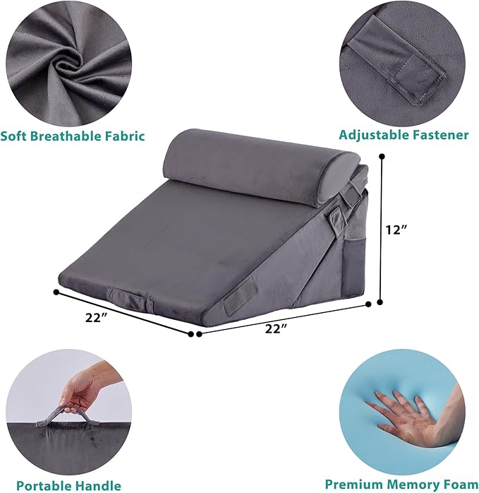 Bedluxe 3Pcs Orthopedic Bed Wedge Pillow Set, Foam Wedge Pillow Post Surgery - Image 6