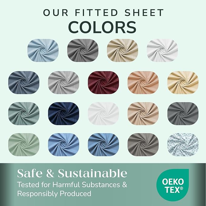 Feather & Stitch 1 Piece Fitted Sheet Full Size, 100% Cotton Damask Sateen - Image 7
