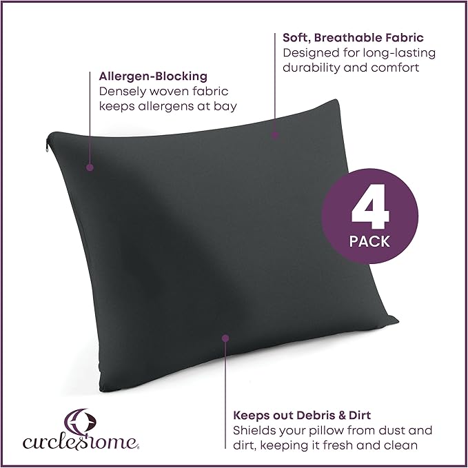 CirclesHome Pillow Protectors 4 Pack Queen Zippered - Image 2