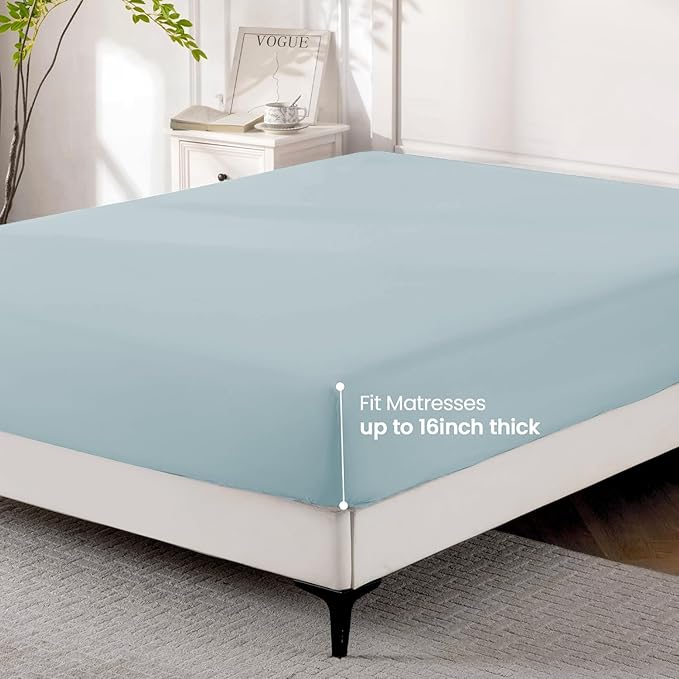 ROSE&RISY Light Blue Queen Fitted Sheet, Soft and Breathable - Image 4