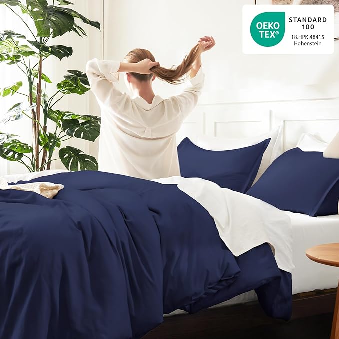 Litanika Navy Blue Comforter Set King Size, 3 Pieces Lightweight Solid Bedding - Image 4
