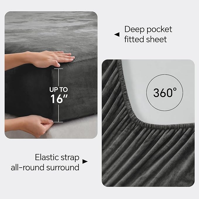 BEDELITE Flannel Sheets Full Size Dark Gray - Image 4