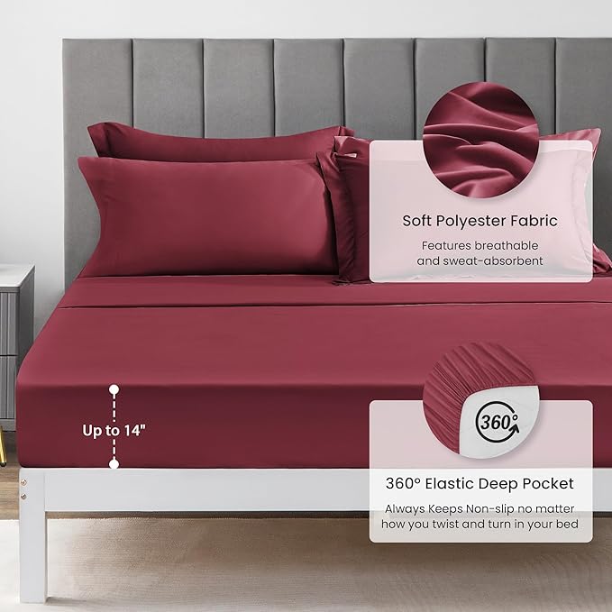 Love's cabin Twin Comforter Set Burgundy, 5 Pieces Twin Bed in a Bag, All - Image 5