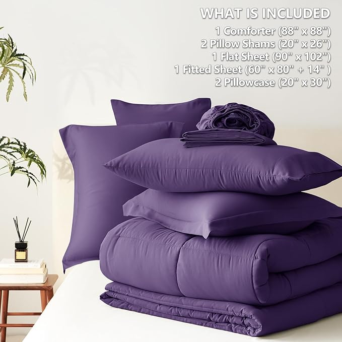 CozyLux Queen Comforter Set Purple - Image 7