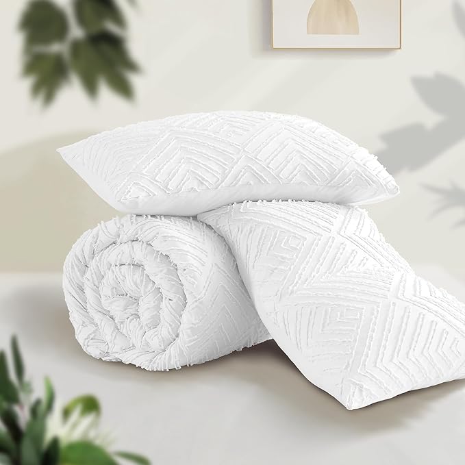 Andency White Comforter Full Size, 3 Pieces Boho Lightweight Fluffy Bedding - Image 3