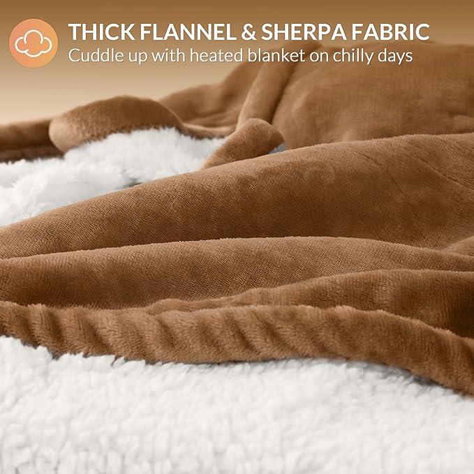 HOMLYNS LuxeHeat Heated Blanket Electric Blanket Twin Size, Soft Flannel Sherpa - Image 5