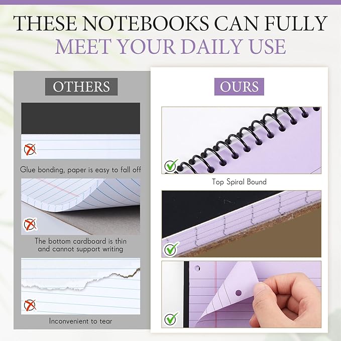 10 Packs 8.5" x 11" Top Spiral Notebook with 3 Hole Punched Legal Pads College Ruled Notepad 50 Sheets Hard Cardboard Paper Wirebound Notepad for Office School Business (Multicolor)-DeskoryOffice