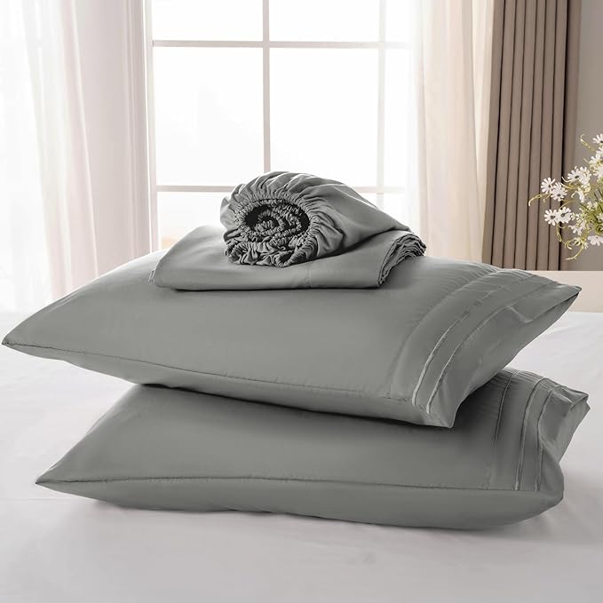 ROSE&RISY Light Grey Twin Sheet Set, 3 Pieces Soft Bedding Queen Sheet Set - Image 6
