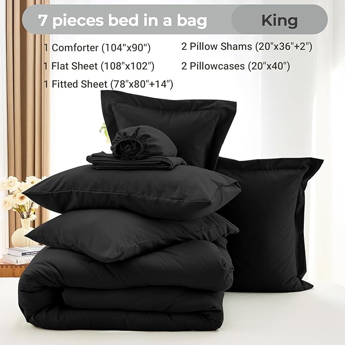 MUXHOMO 7 Pieces King Comforter Set, Soft Bed in a Bag King Size, All Season - Image 4