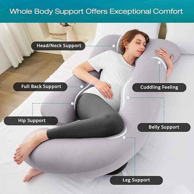 Sasttie Pregnancy Pillows for Sleeping, Jumbo U Shaped Cooling Full Body Pillow - Image 2