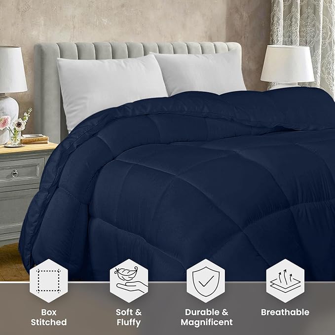 Utopia Bedding Queen Comforter Duvet Insert, Quilted Navy Comforter - Image 4