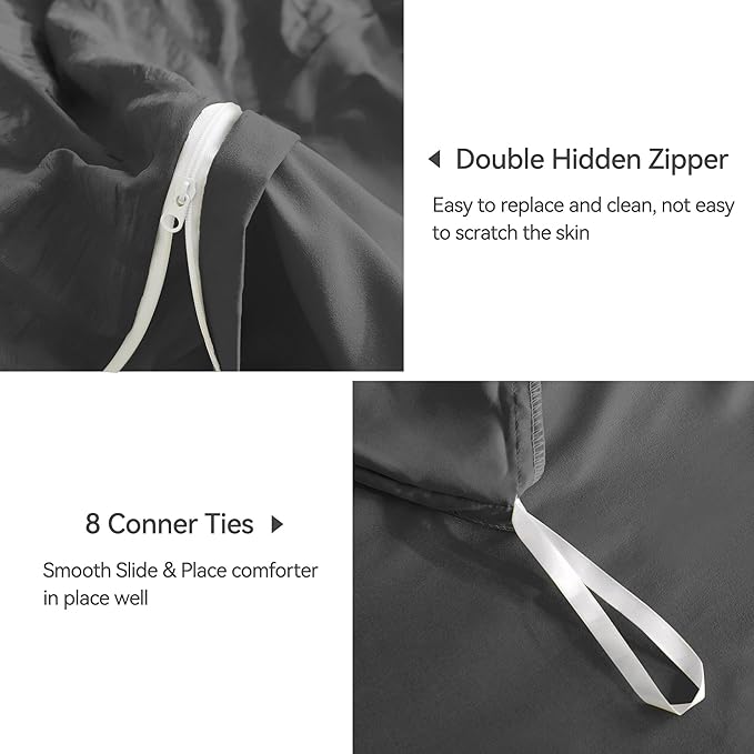JELLYMONI Charcoal Grey Duvet Cover Queen Size, Soft Breathable Seersucker - Image 5