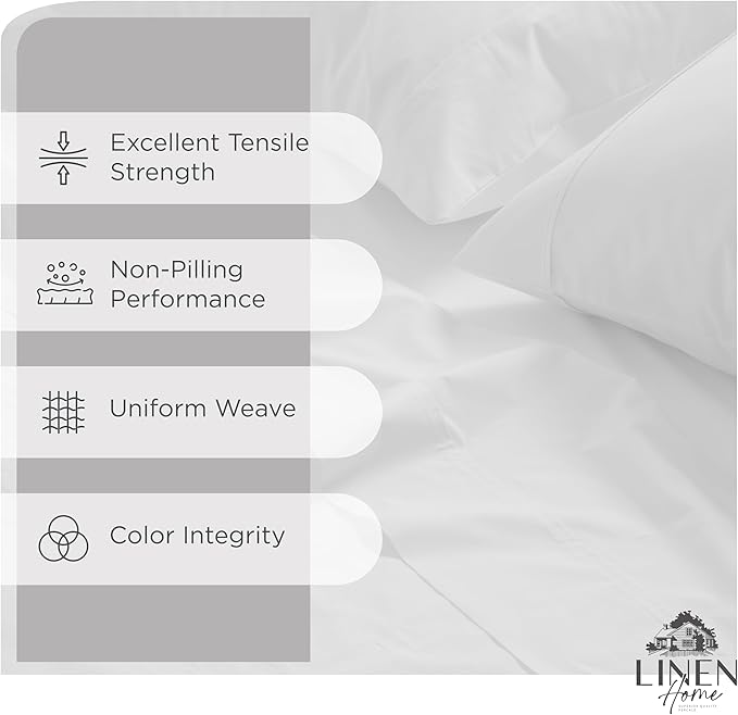 Linen Home 100% Cotton Percale Sheets Full Size, Snow White, Deep Pocket - Image 2