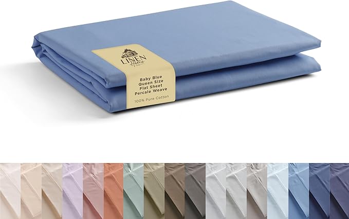 Linen Home 100% Cotton Percale 1 Flat Sheet, Queen Size by LINENHOME