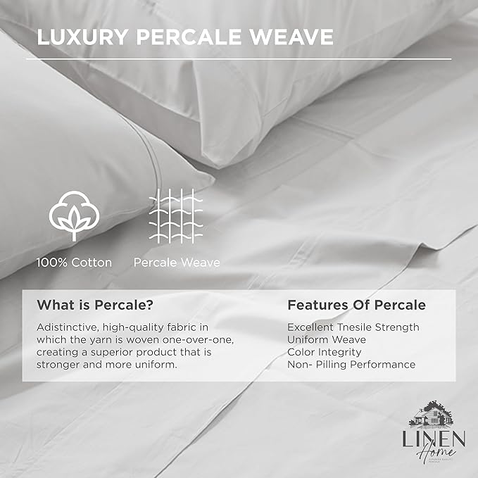 Linen Home 100% Cotton Percale 1 Flat Sheet, Full Size - Image 2
