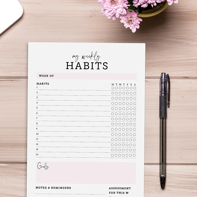 CARDAMONOLY Habit Tracker Notepad in Black and Light Pink- 50 Page Tear Off - Image 8