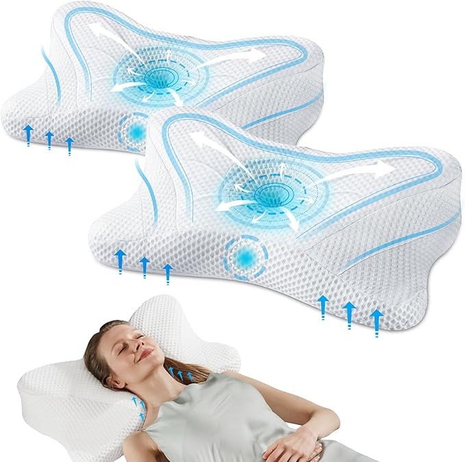 DUMOS Cervical Neck Pillow Set of 2, Memory Foam Contour Pillow by DumosLifestyle